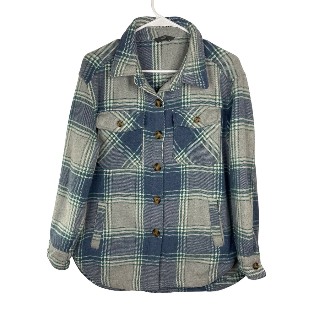 Members Mark Plaid Shacket Womens Small Everglade Blue Grey Button Front Jacket - Picture 1 of 10
